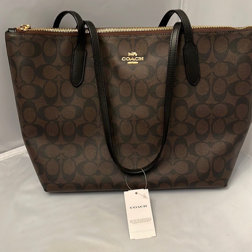 Coach IM/Brown/Black Signature Zip Tote